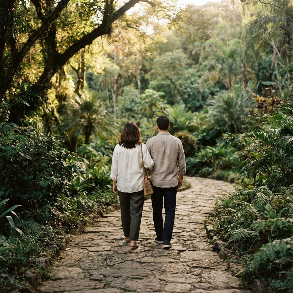Companhia em uma caminhada ao ar livre.